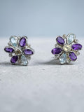 Amethyst & Blue Topaz Solid 925 Sterling Silver stud Earrings