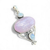 Pink Kunzite & Moonstone Solid 925 Sterling Silver Pendant
