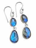 Double Labradorite faceted Solid 925 Sterling Silver Earrings