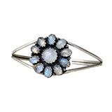 FLOWER Rainbow Moonstone Solid 925 Sterling Silver Cuff Bracelet