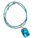 Kingman Blue Ice Dahlia Solid 925 Sterling Silver Pendant Necklace