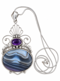 Botswana Agate & Amethyst Solid 925 Sterling Silver Pendant on 20 inch chain necklace