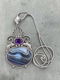 Botswana Agate & Amethyst Solid 925 Sterling Silver Pendant on 20 inch chain necklace