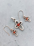 Garnet Cross Solid 925 Sterling Silver  Pendant Earrings Set