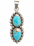 Kingman Blue Ice Dahlia Turquoise Solid 925 Sterling Silver Pendant