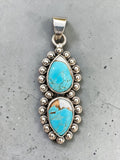 Kingman Blue Ice Dahlia Turquoise Solid 925 Sterling Silver Pendant