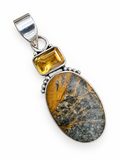 Yellowjacket Jasper & Citrine Solid 925 Sterling Silver Pendant