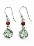 Prasiolite Green Amethyst & Garnet Solid 925 Sterling Silver Earrings