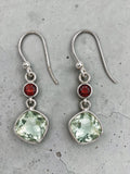 Prasiolite Green Amethyst & Garnet Solid 925 Sterling Silver Earrings