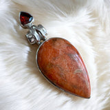 Sponge Coral & Garnet Solid 925 Sterling Silver Pendant