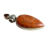 Sponge Coral & Garnet Solid 925 Sterling Silver Pendant