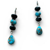 Kingman Turquoise & Black Onyx Solid 925 Sterling Silver Earrings