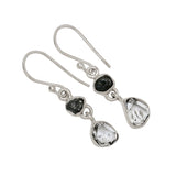 Herkimer Diamond & Czech Moldavite Solid 925 Sterling Silver Drop Earrings