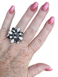 Flower White Buffalo Solid 925 Sterling Silver Ring ADJ
