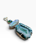 Blue Solar Quartz & Abalone Silver Overlay Pendant