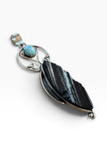 Black Tourmaline & Larimar Silver Overlay Pendant