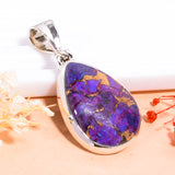 Purple Copper Turquoise Pear Handmade 925 Sterling Silver Pendant 1.5