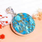 Blue Copper Turquoise Round Ethnic Handmade 925 Sterling Silver Pendant 1.8