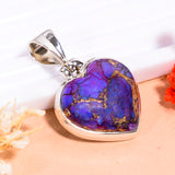 Purple Copper Turquoise Heart Handmade 925 Sterling Silver Pendant 1.2