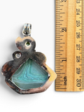 Aqua Botswana Agate Silver Overlay Pendant