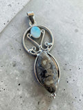 Porcelain Jasper & Larimar Silver Overlay Pendant