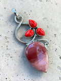 Mookaite Jasper & Red Coral Silver Overlay Pendant