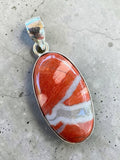Red Rainbow Jasper Silver Overlay Pendant