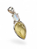 Rough Citrine & Rainbow Moonstone Solid 925 Sterling Silver Pendant