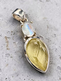 Rough Citrine & Rainbow Moonstone Solid 925 Sterling Silver Pendant