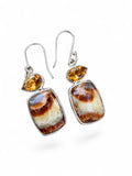 Septarian & Citrine Solid 925 Sterling Silver Earrings