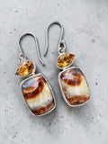 Septarian & Citrine Solid 925 Sterling Silver Earrings