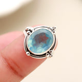 Blue Topaz Solid 925 Sterling Silver Ring 7.5