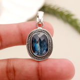 Faceted Blue Kyanite Solid 925 Sterling Silver Pendant