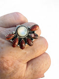 Red Snake Obsidian & Rainbow Moonstone Solid 925 Sterling Silver Ring ADJ
