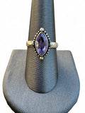 Making Waves Jewelry and Accessories marquise cut amethyst ring in sterling silver with beaded bezel detail