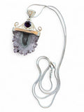 Making Waves Jewelry and Accessories amethyst stalactite slice pendant with faceted accent on sterling silver chain