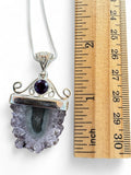 Making Waves Jewelry and Accessories amethyst stalactite slice pendant with faceted accent on sterling silver chain