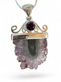 Making Waves Jewelry and Accessories amethyst stalactite slice pendant with faceted accent in sterling silver setting