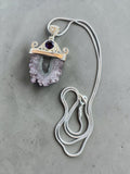 Making Waves Jewelry and Accessories amethyst stalactite slice pendant with faceted accent on a sterling silver chain