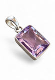 Making Waves Jewelry and Accessories rectangular faceted amethyst pendant in a polished 925 sterling silver bezel