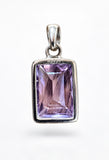Making Waves Jewelry and Accessories rectangular faceted amethyst pendant in a polished 925 sterling silver bezel