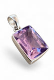 Making Waves Jewelry and Accessories rectangular faceted amethyst pendant set in polished 925 sterling silver