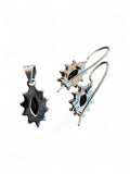 Making Waves Jewelry and Accessories amethyst and sterling silver pendant and drop earrings set with beaded borders