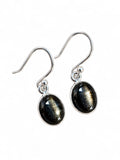 Making Waves Jewelry and Accessories oval black star diopside drop earrings in polished sterling silver
