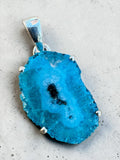 Making Waves Jewelry and Accessories blue druzy agate pendant in a 925 sterling silver prong setting
