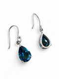 Making Waves Jewelry and Accessories teardrop dangle earrings with faceted ocean-blue stones in silver-tone settings.