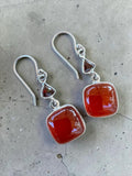 Making Waves Jewelry and Accessories sterling silver drop earrings with square carnelian and triangular garnet stones