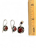 Making Waves Jewelry and Accessories sterling silver and carnelian drop earrings and pendant set with floral design