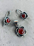 Making Waves Jewelry and Accessories sterling silver and carnelian floral pendant and drop earring set