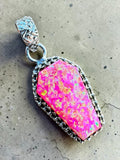 Making Waves Jewelry and Accessories coffin pendant with neon pink lab-created opal in oxidized sterling silver setting